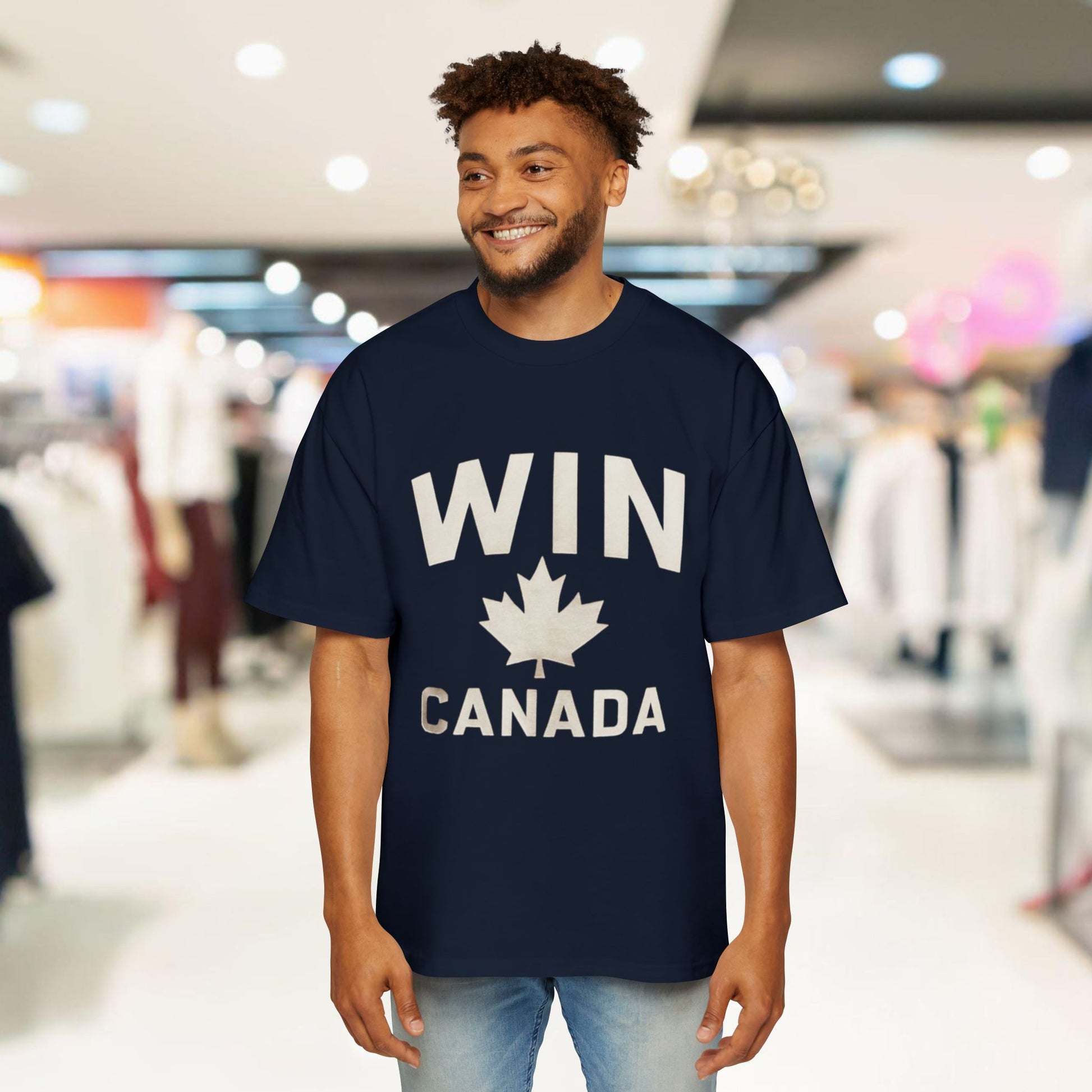 Men's Heavy Oversized Tee: WIN CANADA Graphic T-Shirt - OneLoveCanada