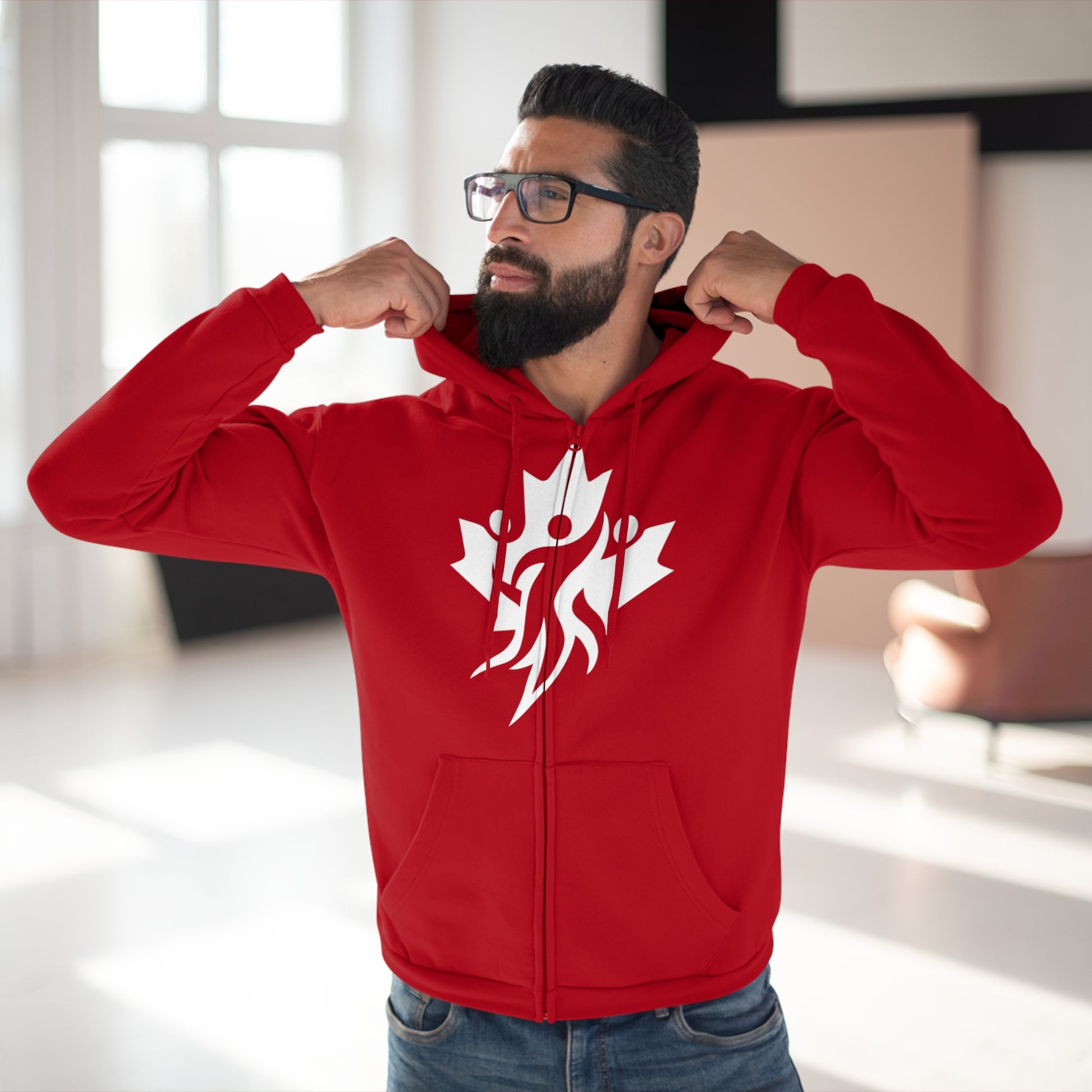 Cozy Unisex Hooded Zip Sweatshirt with Bold Graphic Design - OneLoveCanada