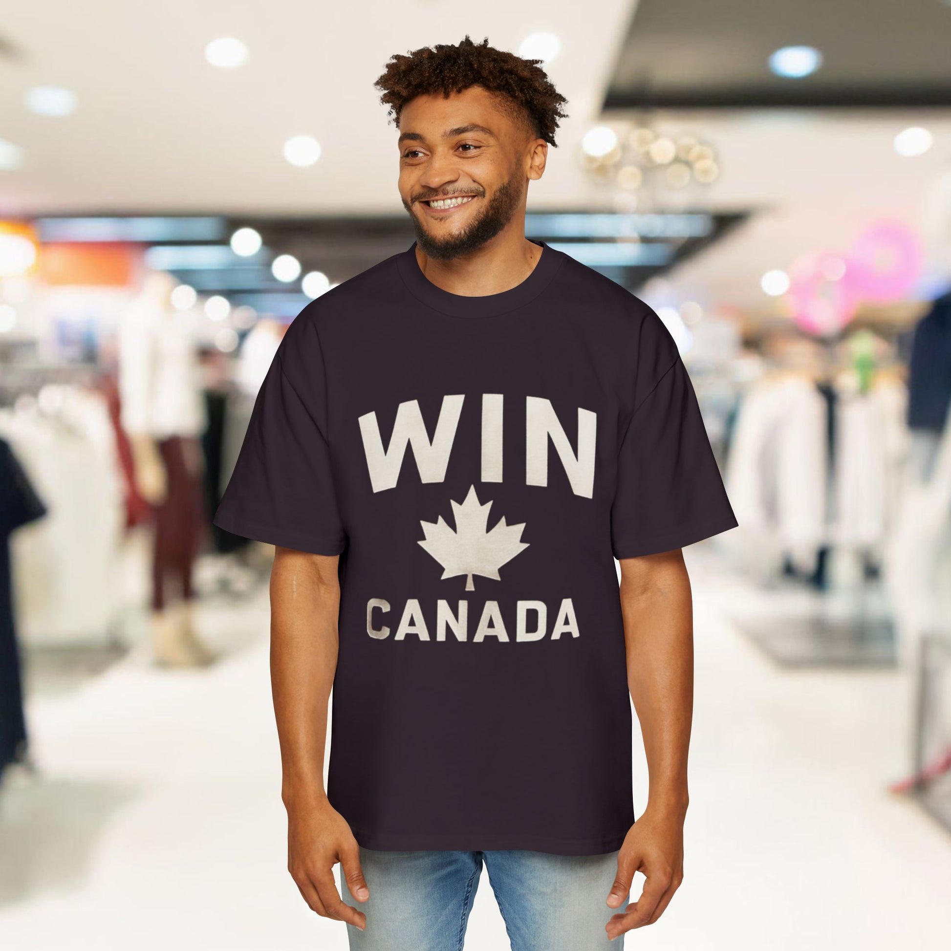 Men's Heavy Oversized Tee: WIN CANADA Graphic T-Shirt - OneLoveCanada