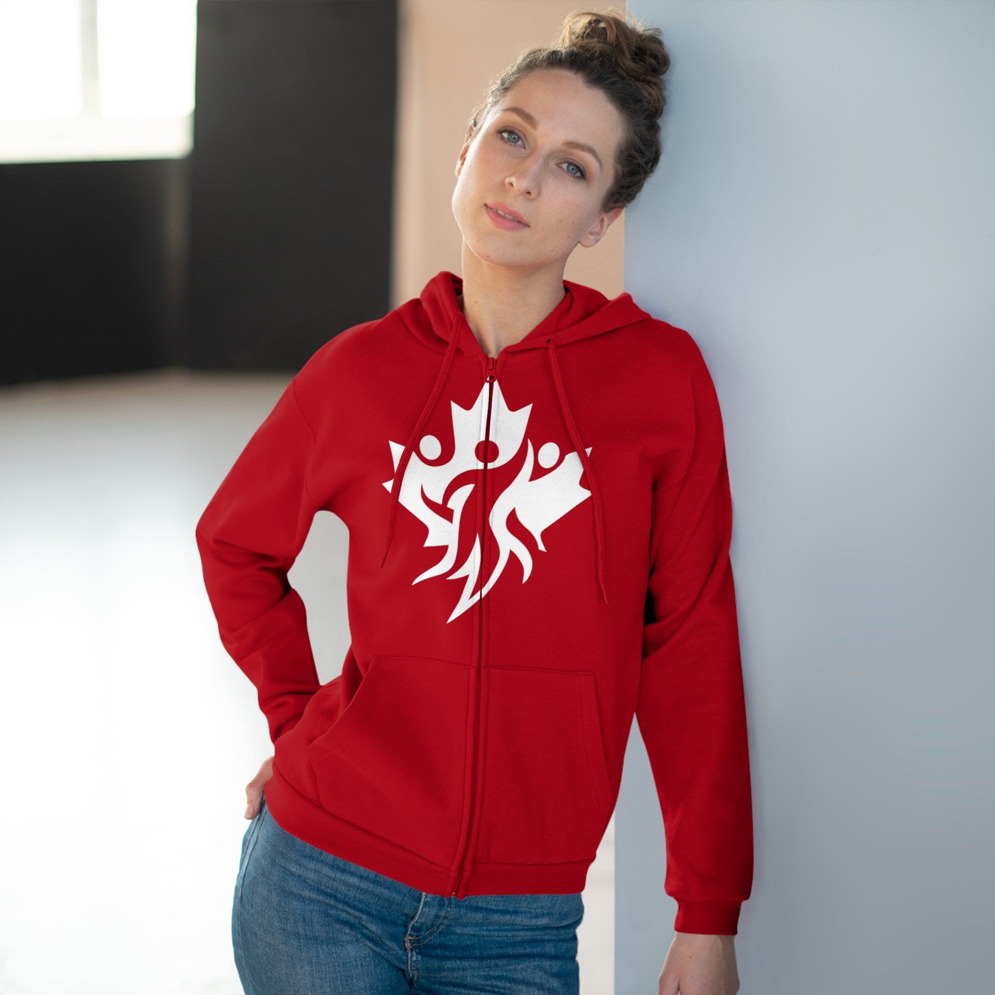 Cozy Unisex Hooded Zip Sweatshirt with Bold Graphic Design - OneLoveCanada