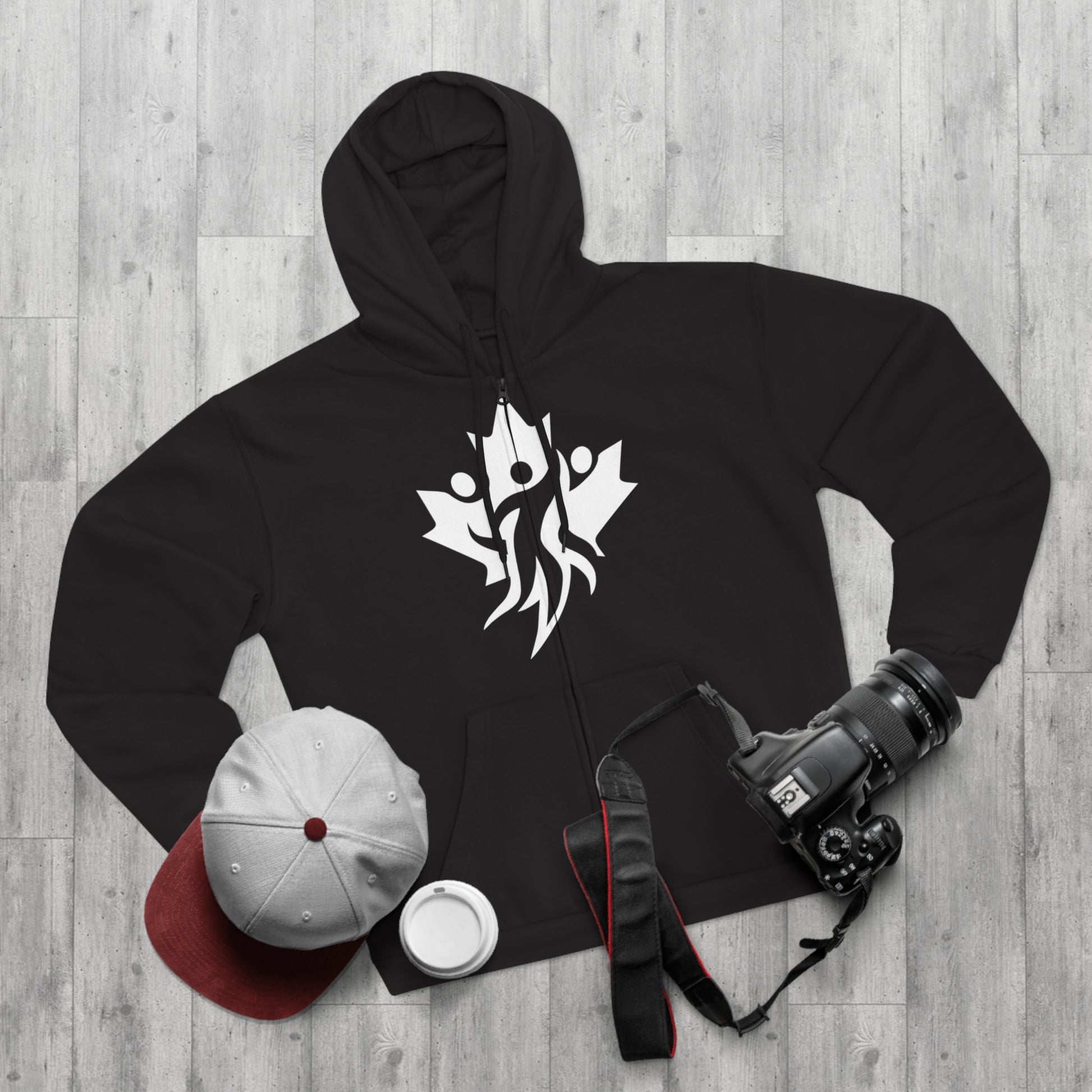 Cozy Unisex Hooded Zip Sweatshirt with Bold Graphic Design - OneLoveCanada