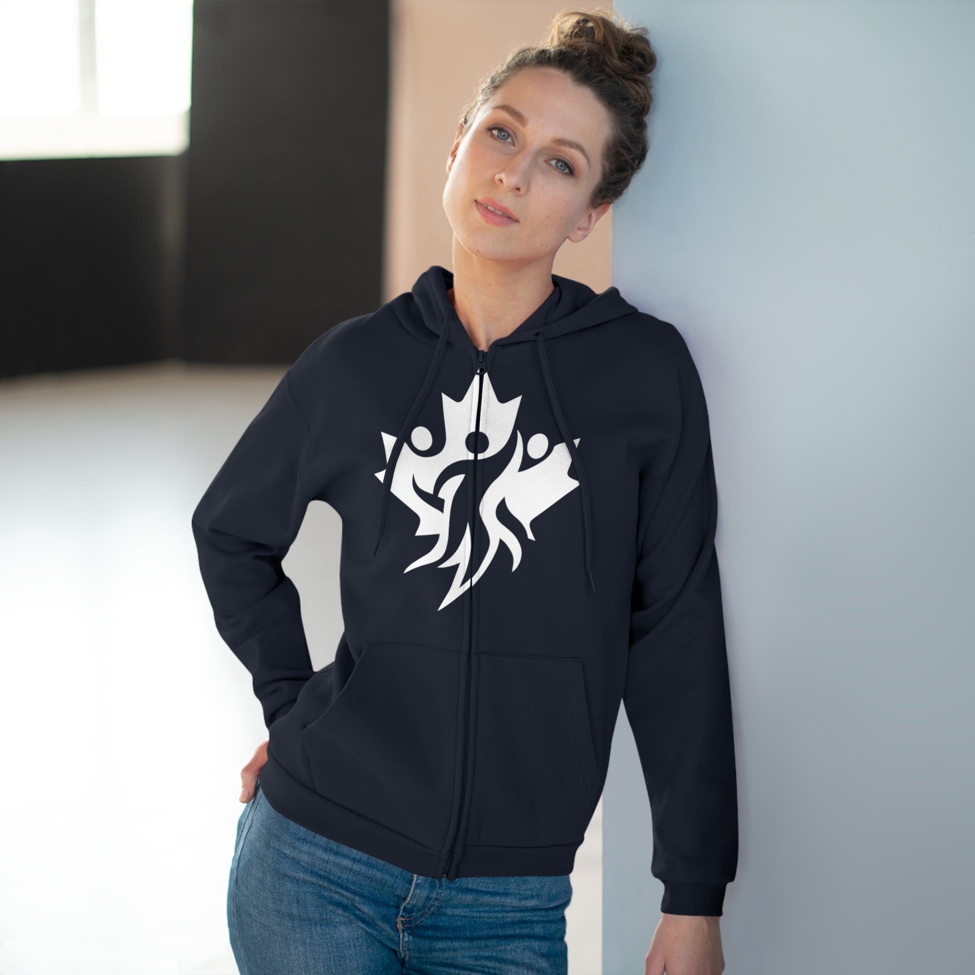 Cozy Unisex Hooded Zip Sweatshirt with Bold Graphic Design - OneLoveCanada