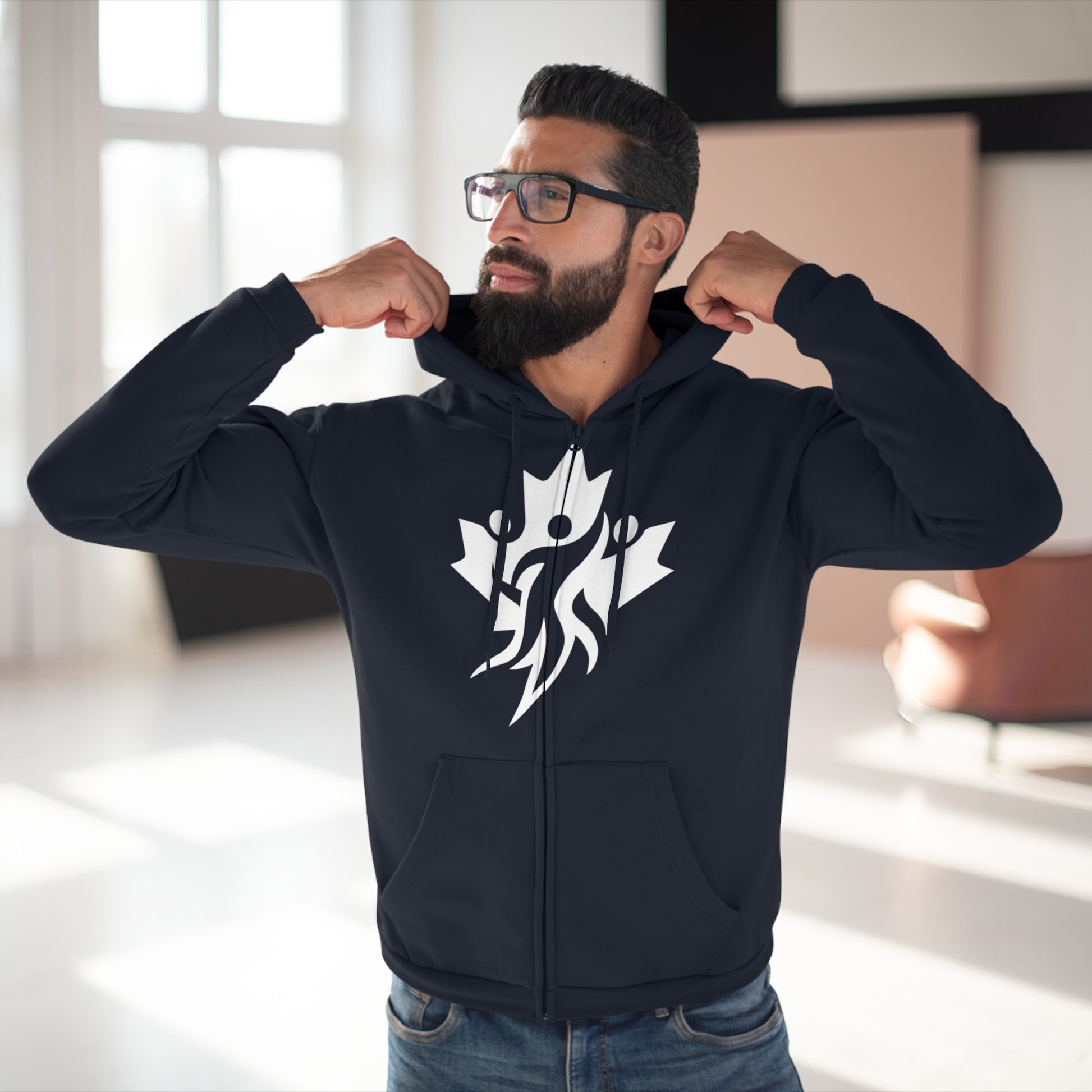 Cozy Unisex Hooded Zip Sweatshirt with Bold Graphic Design - OneLoveCanada