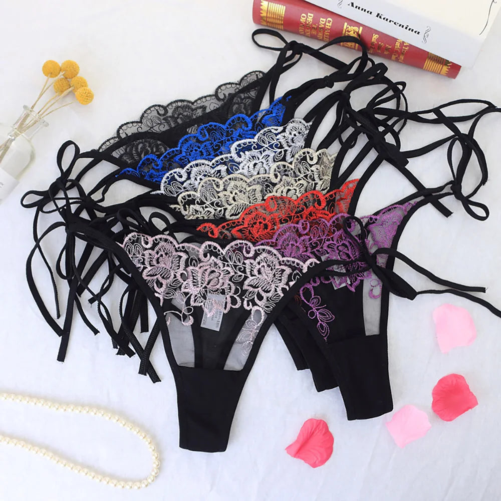 Women Sexy Underpant The embroidery lace Panties Girls Transparent bowknot Briefs Female printing Underwear fashion Lingerie