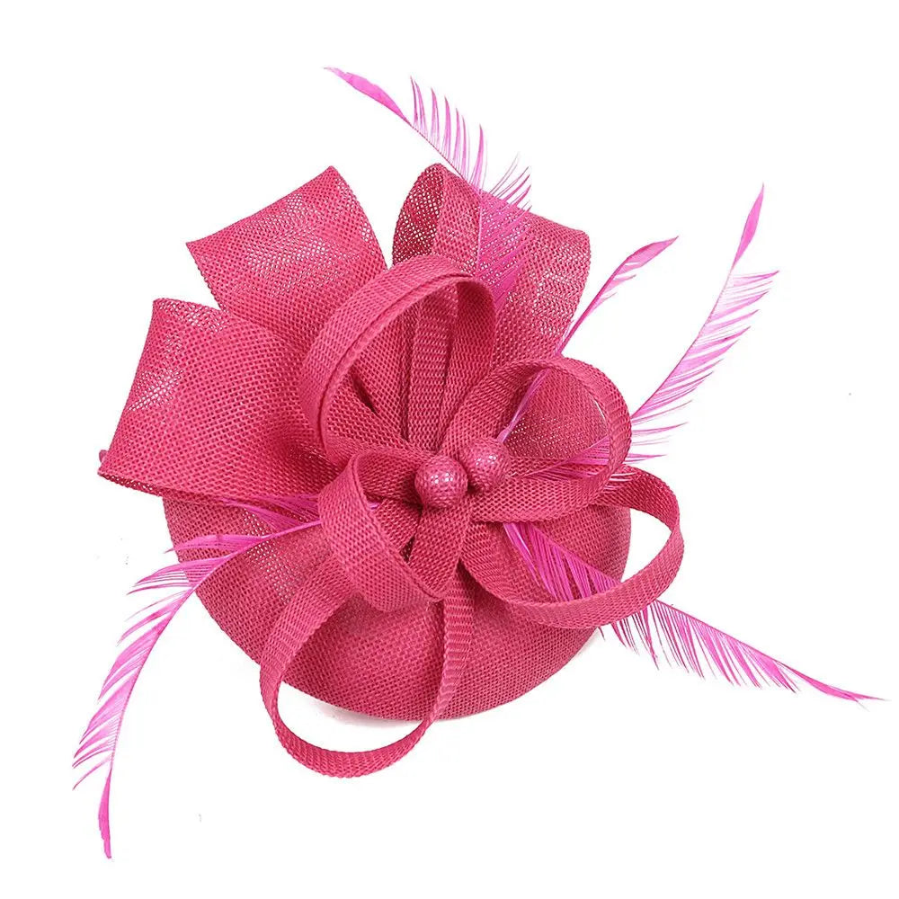 Women Wedding Evening Party Mesh Headband Flower Hat Fascinator Caps Feather Ladies Hat