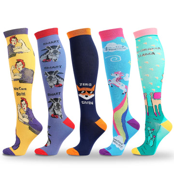 HYSAIXIA Newest Compression Socks Men Women Running Travel Stockings Leg Pressure Cartoon Horse Letter Running Flight Travel