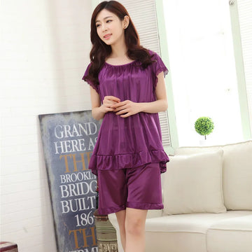 4XL Sexy Nightgowns Summer New Women's Pyjama Feme Ice Silk Female Pajamas Silk Imitation Lace short Sleeve Pyjamas Women 3XL