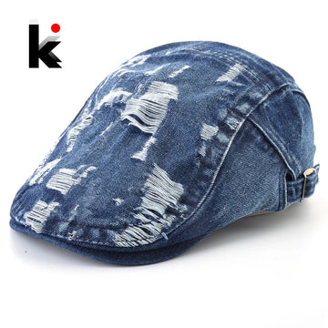 Vintage Peaked Cap Men Outdoor Casual Beret Hat Autumn Adjustable Newsboy Caps Women British Denim Boina British Artist Hats