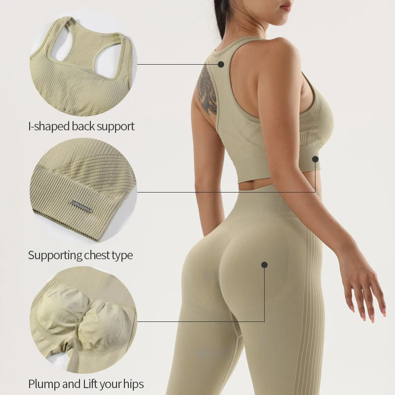 Ladies yoga suit new high-waisted tight pants with tight hips and shock-proof quick-dry breathable bra