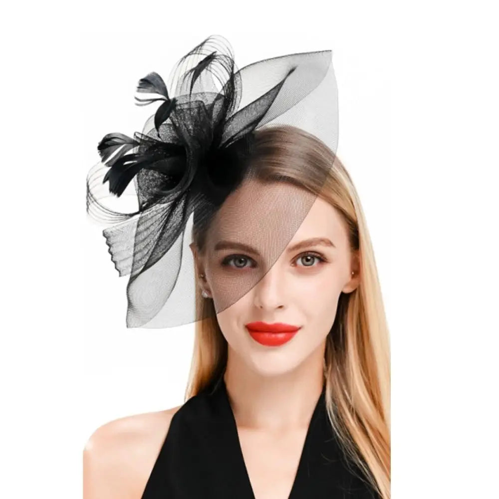 Fashion Handmade Lady Women Fascinator Bow Hair Clip Headwear Lace Feather Mini Hat Wedding Party Accessory