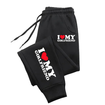 I Love My Girlfriend Patterns Joggers Drawstring Pocket Running Pants Sport Fashion Joggers Unisex Fashion Trousers