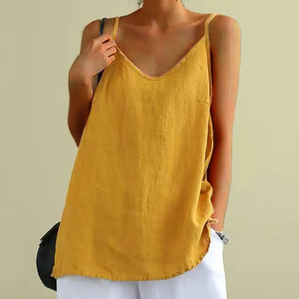 Women Casual T-shirts Loose Fit Women Vest V-neck Sleeveless Women's Summer Tank Tops Lady Solid Color Sling Blouse Top - OneLoveCanada