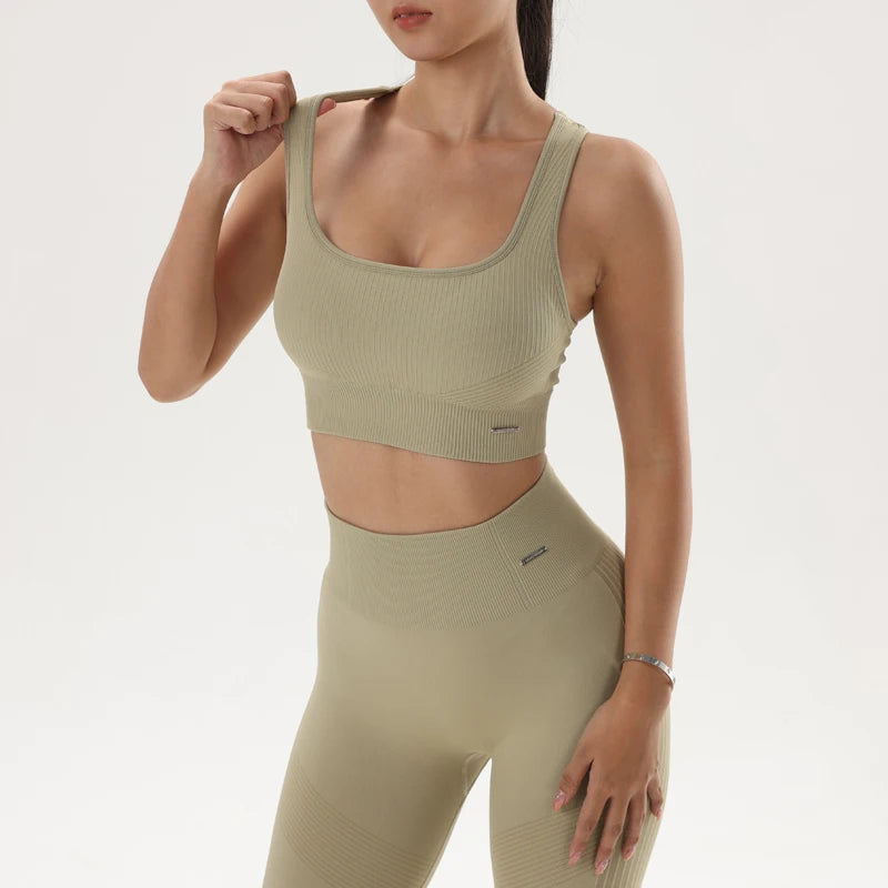 Ladies yoga suit new high-waisted tight pants with tight hips and shock-proof quick-dry breathable bra - OneLoveCanada