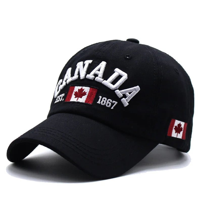 Pure Cotton Men Women Canada Embroidered Maple Leaf Flag Cap Hat One Size Adjustable Strap - OneLoveCanada