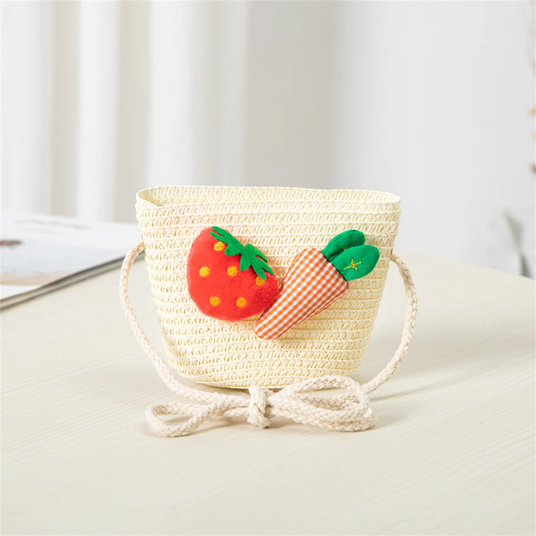 Outdoor Straw Hat Shoulder Bag Set Sun Caps Kids Girl Breathable Beach Hats Cherry Princess Seaside Panama Hat for Spring Summer