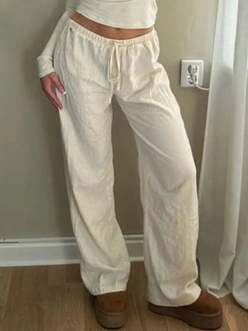 Women's simple soild-color drawstring casual pants,They are loose,trendy,straight-tube style,lazy and comfortable.