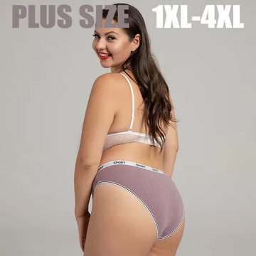 3Pcs Women Panties 1XL-4XL Plus Size Underwear Solid Color Letter Underpants Briefs Comfortable Lady Intimates High Waist Briefs