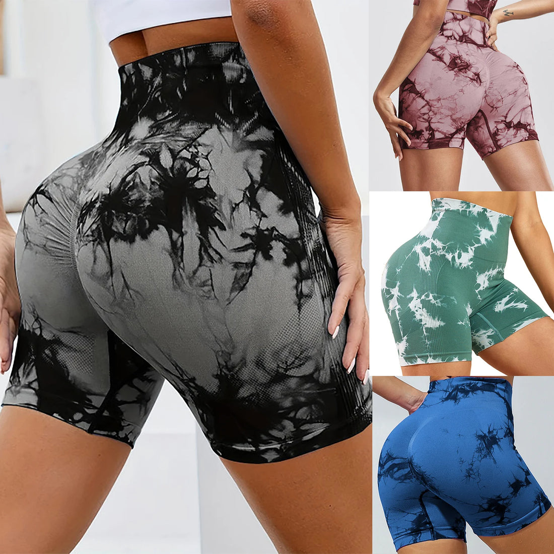 Summer 15 New Color Sexy Tie Dye Shorts Woman Fitness Seamless Butt Lifting Shorts One Pieces Activewear Running Outdoors