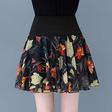 Women Summer Fashion Loose Printing Trend Chiffon High Waist Skirt Women Clothes Casual All-match Appear Thin Trend Short Skirt