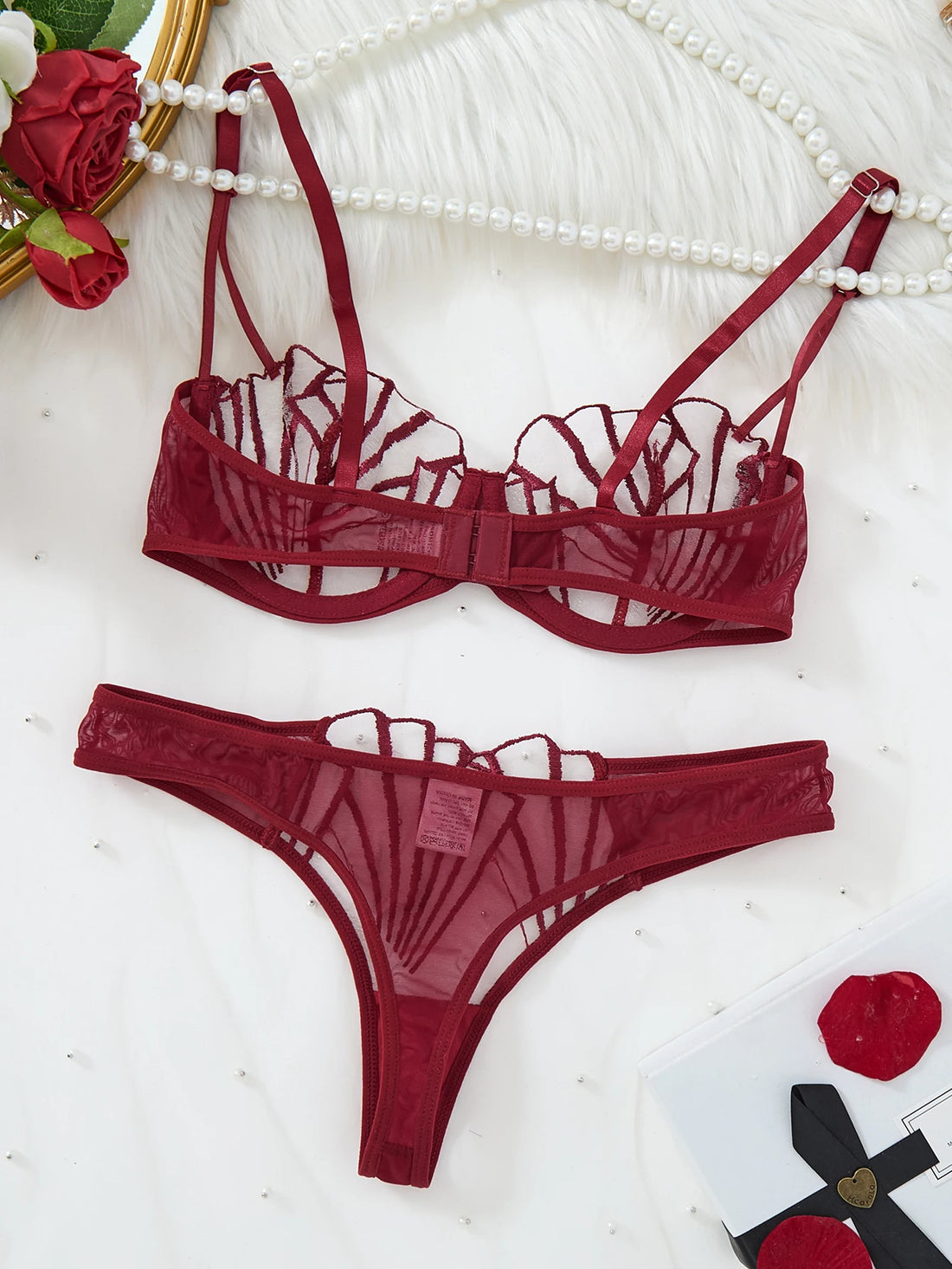 Sexy Semi-Transparent Striped Solid Color Bra Set Ladies Underwear Ensemble Embroidered Fun Fashionable Women's Set