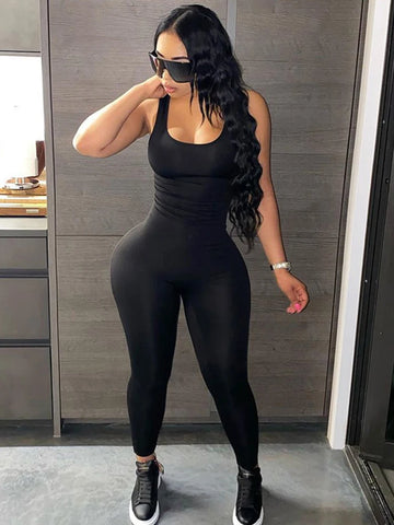 Weird Puss Backless Fitness Jumpsuit Sleeveless Skinny Stretchy Body-Shaping Sportswear Workout Overalls Hot Street 2022 Outfits