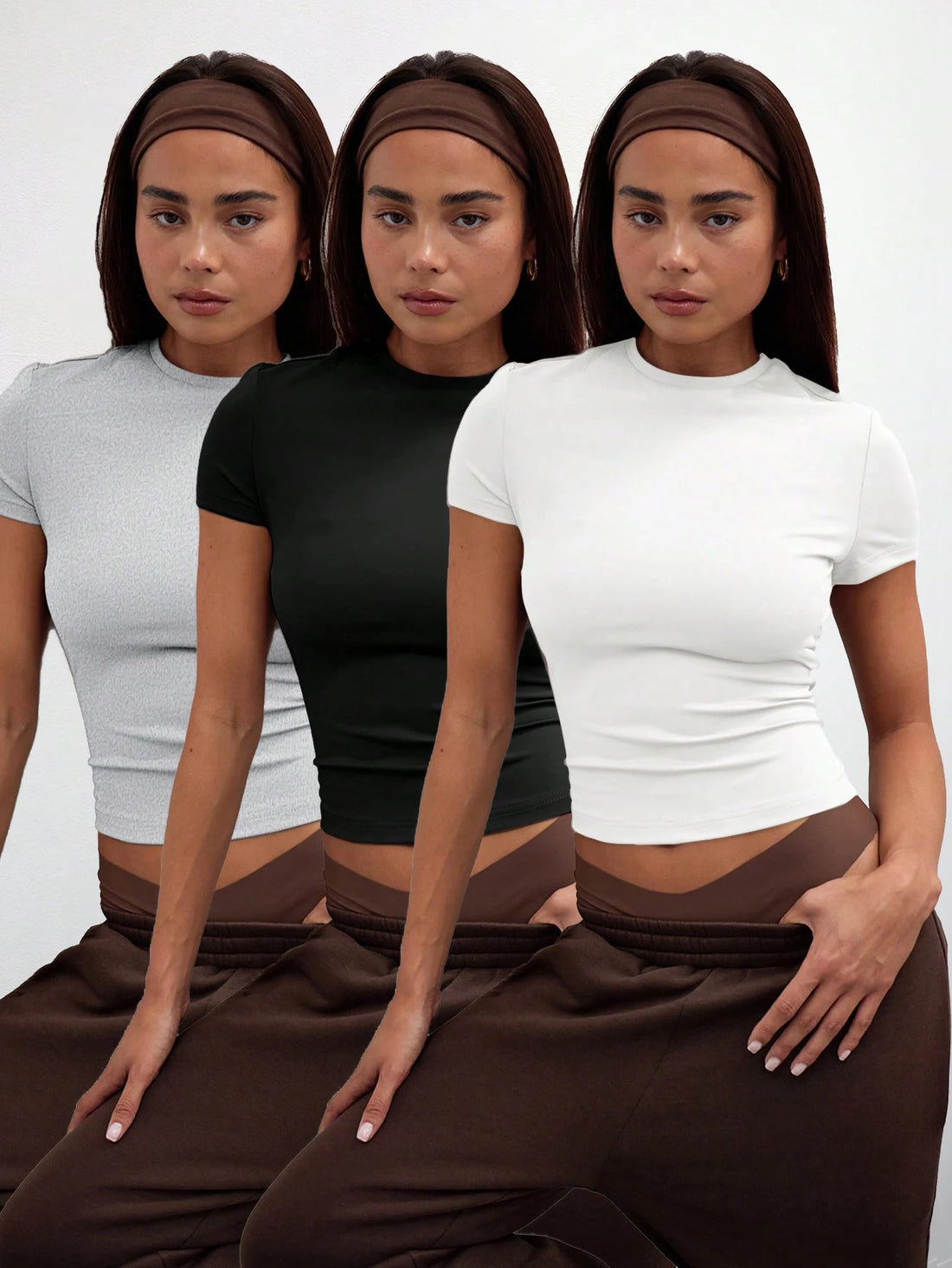 Ladies round neck casual short sleeve T-shirt three-piece suit - OneLoveCanada