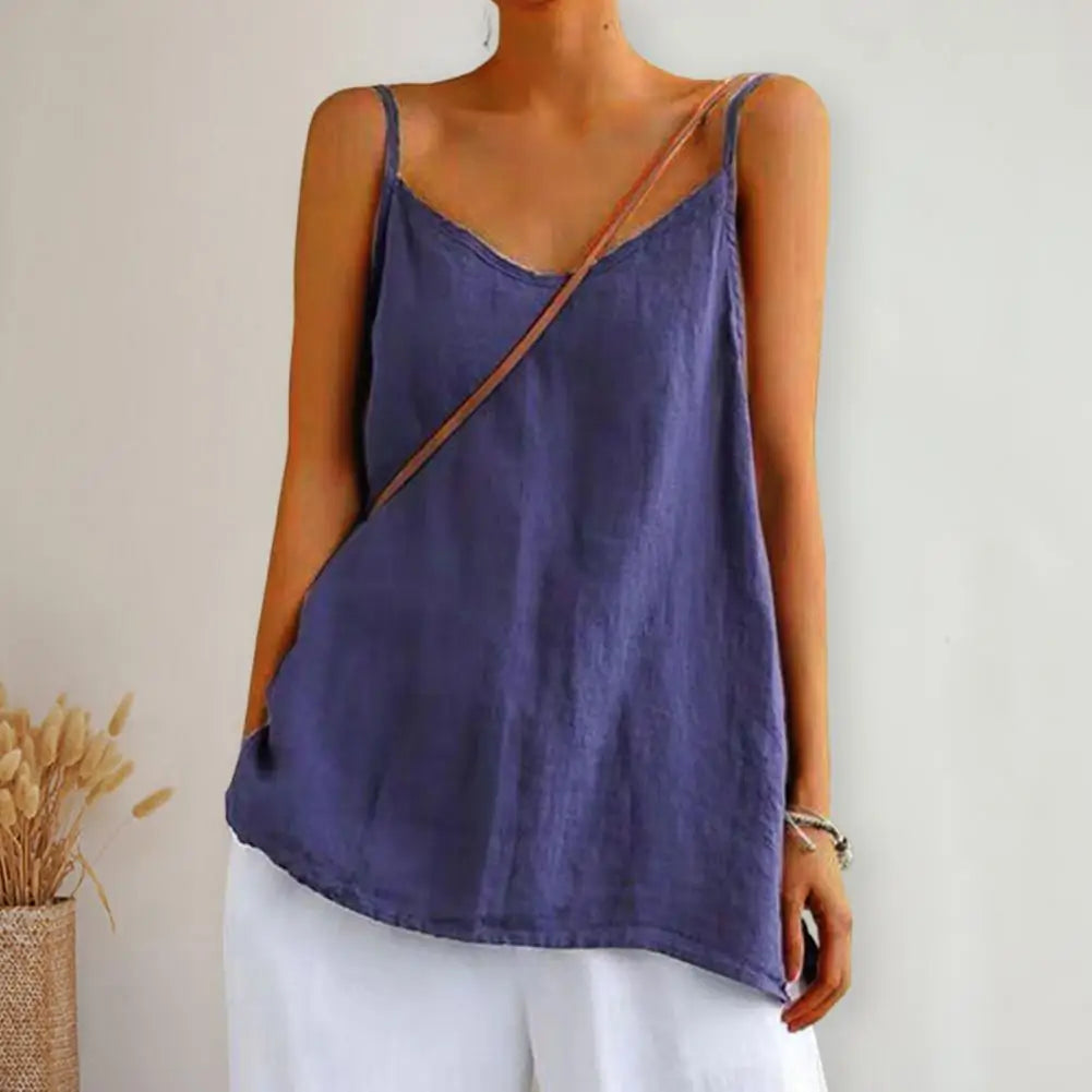 Women Casual T-shirts Loose Fit Women Vest V-neck Sleeveless Women's Summer Tank Tops Lady Solid Color Sling Blouse Top - OneLoveCanada