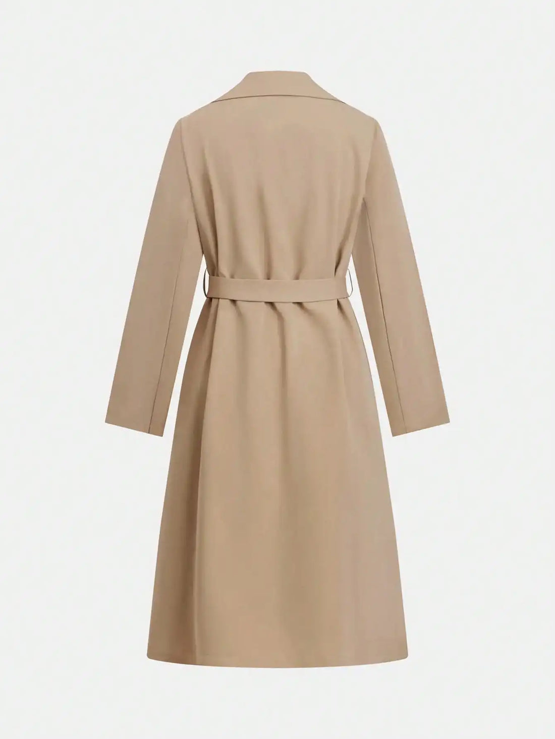 Advanced temperament women's fashion double breasted waist cinched British style mid length long sleeved windbreaker jacket