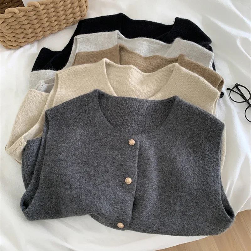 Autumn New Women Cardigan Korean Elegant Knitted Sleeveless Female Casual Sweater Tanks Fashion New Slim Ladies Casual Tops - OneLoveCanada