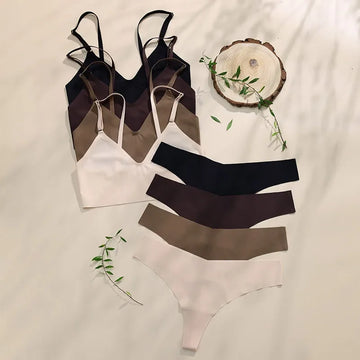 Hot Sale Seamless Bra&Briefs Set Bustier Crop Tops Breathable Sexy Ice Silk Seamless Bra And Panties Set