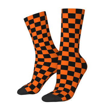 Colorful Geometric Checkered Black And Orange Socks Men Women Funny Happy Racing Moto Motorcycle Socks Harajuku Spring Socks