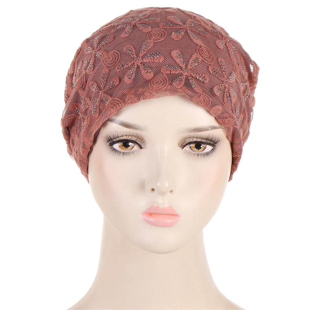 Women Hats Spring Summer Thin Bonnets for Women Designer Lace Flower Skullies Headscarf Hat Autumn Latest Turban Beanies Fashion