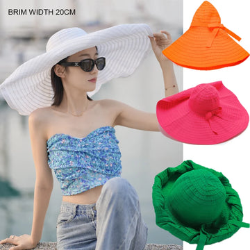 2024 Summer Wide Brim Sun Hat Women's Foldable Travel Packable Bucket Hats Japanese UV Resistant Cotton Beach Floppy Hat Women