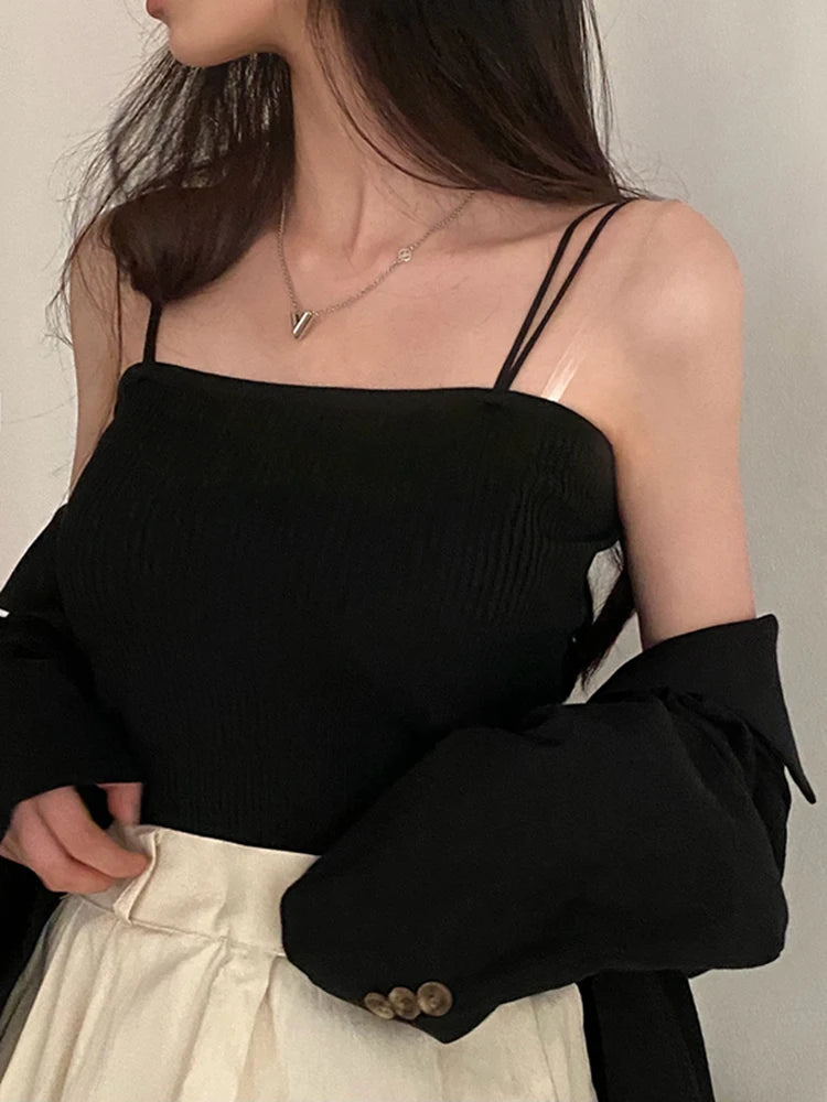 2025 Casual Women Halter Crop Tops Summer Sleeveless Camis Backless Strap Tank Top Slim Solid Short Female Tube Cropped Vest - OneLoveCanada