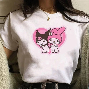 Sanrio Y2k Kawaii Clothes Women T-shirt Harajuku Cartoon Tees My Kuromied Melodyed Female Tshirt Loose Summer Top Family Outfits