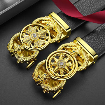 Belt men's automatic buckle waist belt genuine leather belt trendy pure genuine elastic double-sided business wear-resistant