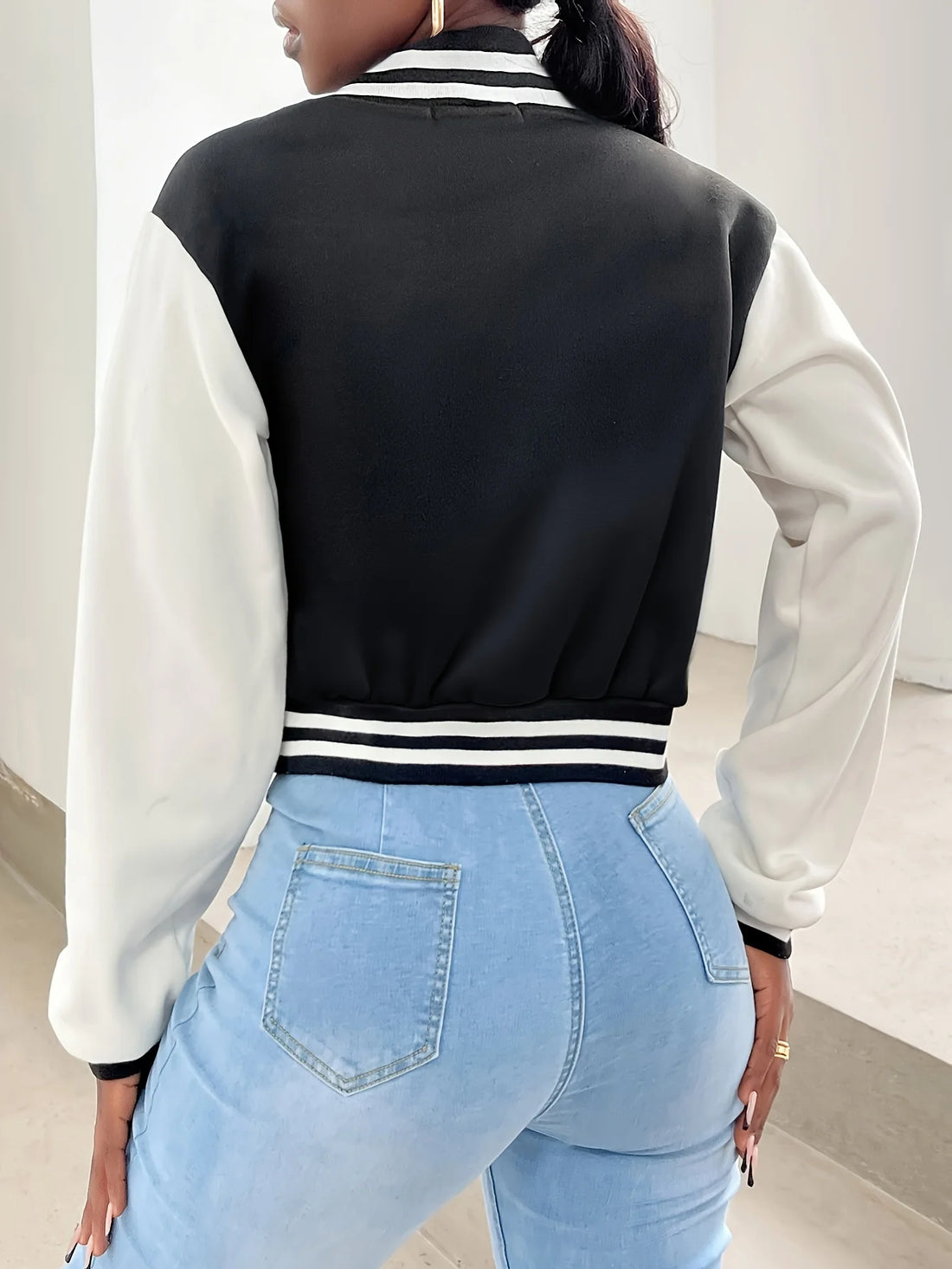 Elegant Women_s Casual Jacket  White Autumn Winter Button Baseball Aviator Cropped Jackets For Women Long Sleeve Crop Outerwear