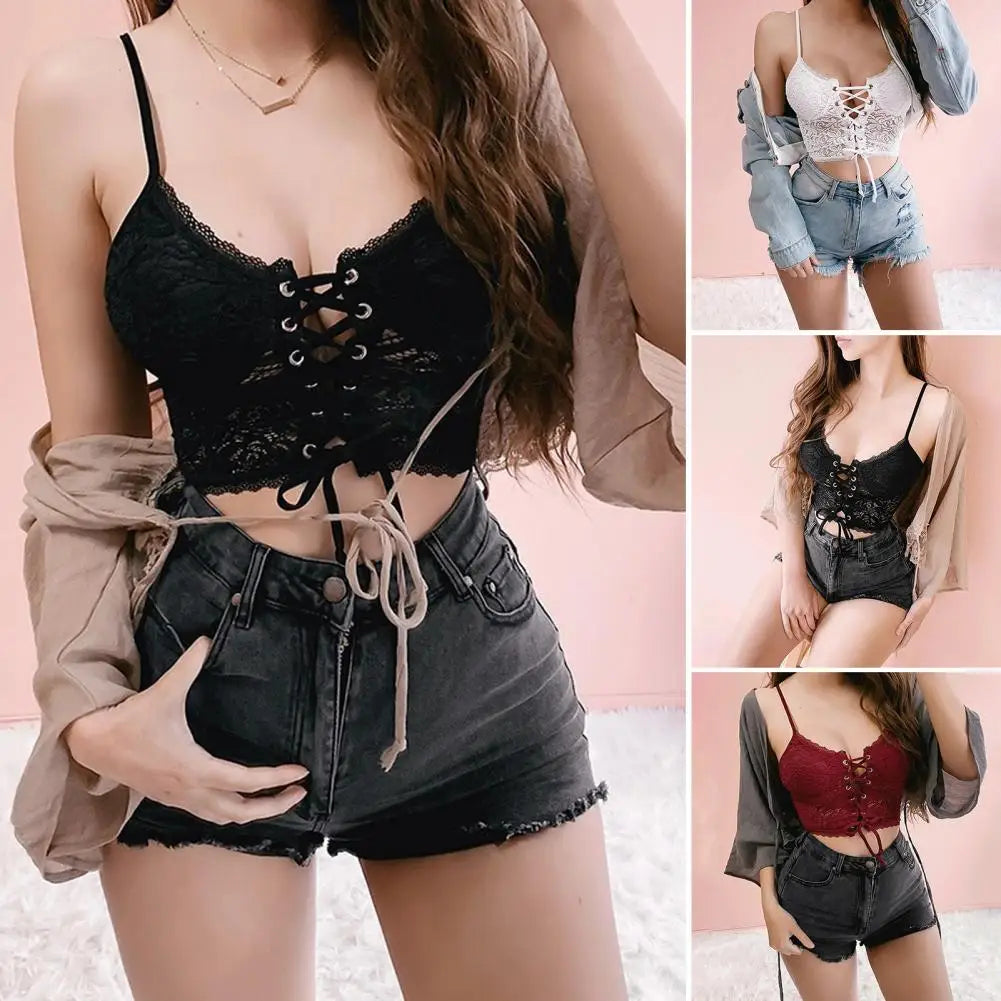 Sexy Vests Lace Bra Sling Push Up Cup Supportive Bra See-through Top Crochet Lace Bra Hollow Bandage Brassiere Underwear 레이스 브라