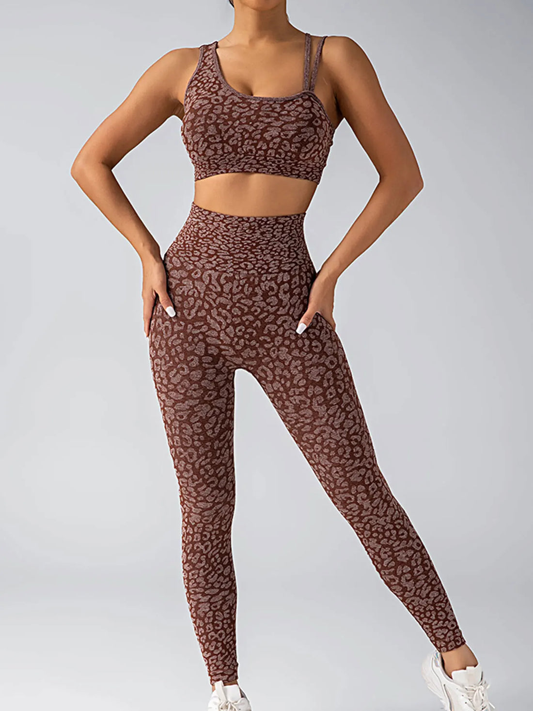 The women's leopard print high waisted yoga set is an ideal choice for fitness enthusiasts and daily wear - OneLoveCanada