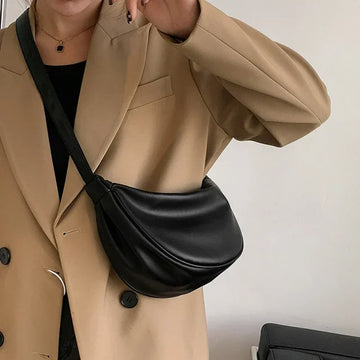 2025 New Fashion Women's Hobos Sac Soft Leather Shoulder Messenger Bags for Women Wide Female Half Moon Purse and Handbags Brand