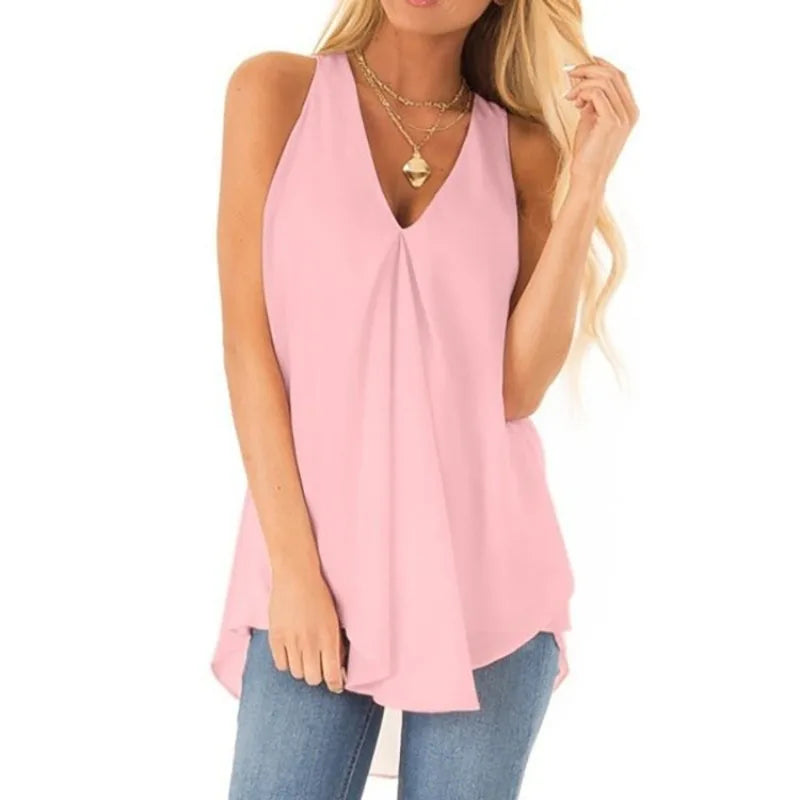 Womens Blouse Tops 2025 Ladies Summer White Chiffon Blouse Ruffle Sleeveless Pullover Female Shirt Blusas femininas elegantes