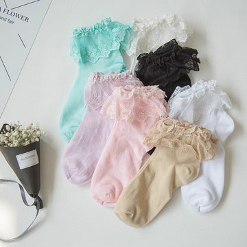 Fashion Women Girls Lace Ruffle Frilly Ankle Socks Harajuku Lovely Cute Vintage Retro Floral Lady White Princess Wedding Dance