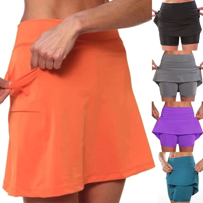 Women's Cycling Running Shorts Gym Fitness Sports Skirt Golf Tennis Athletic With Shorts Pockets Training Workout Solid Shorts