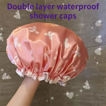 1pc Double Layer Shower Caps, Printed Bonnet, Waterproof Bath Caps Reusable Shower Caps Hair Hat For Women Ladies Spa Salon