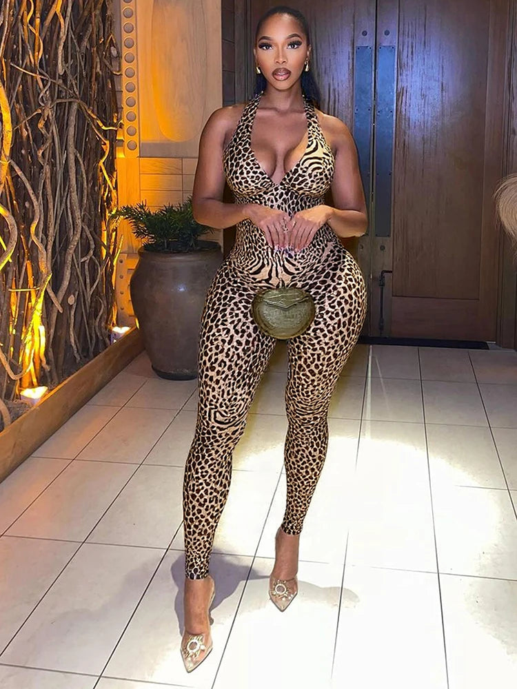 Weird Puss Leopard Print Jumpsuit Women Coquette Summer Trend Midnight Club Activity Sleeveless Fitness Stretch Workout Overalls