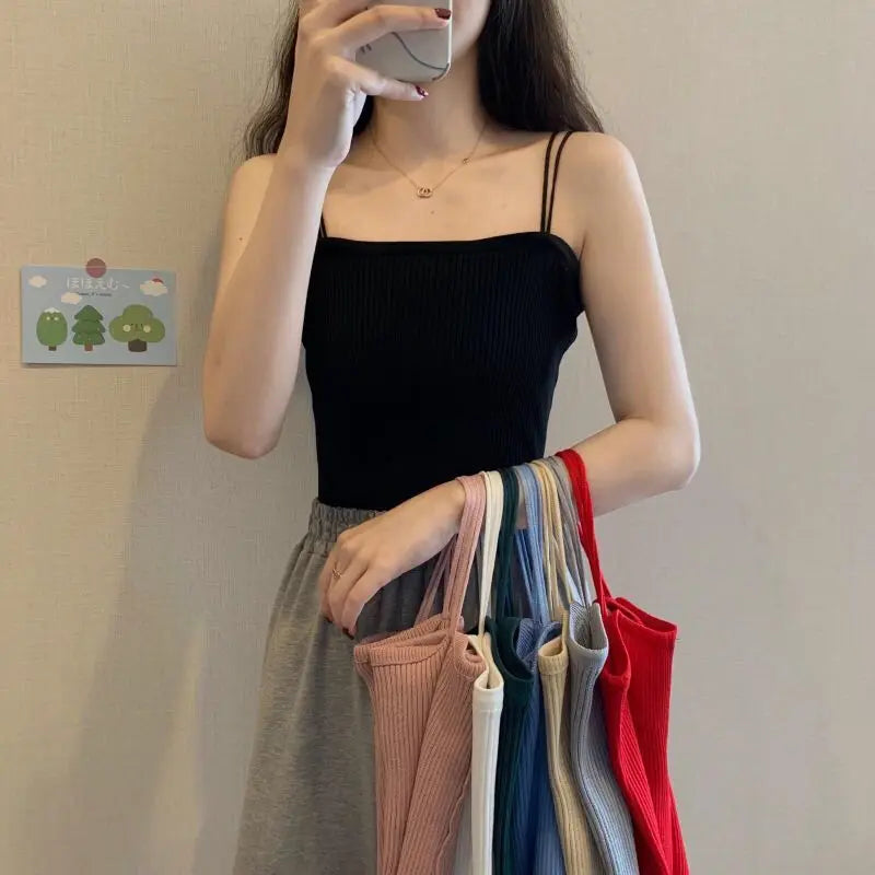 2025 Casual Women Halter Crop Tops Summer Sleeveless Camis Backless Strap Tank Top Slim Solid Short Female Tube Cropped Vest - OneLoveCanada