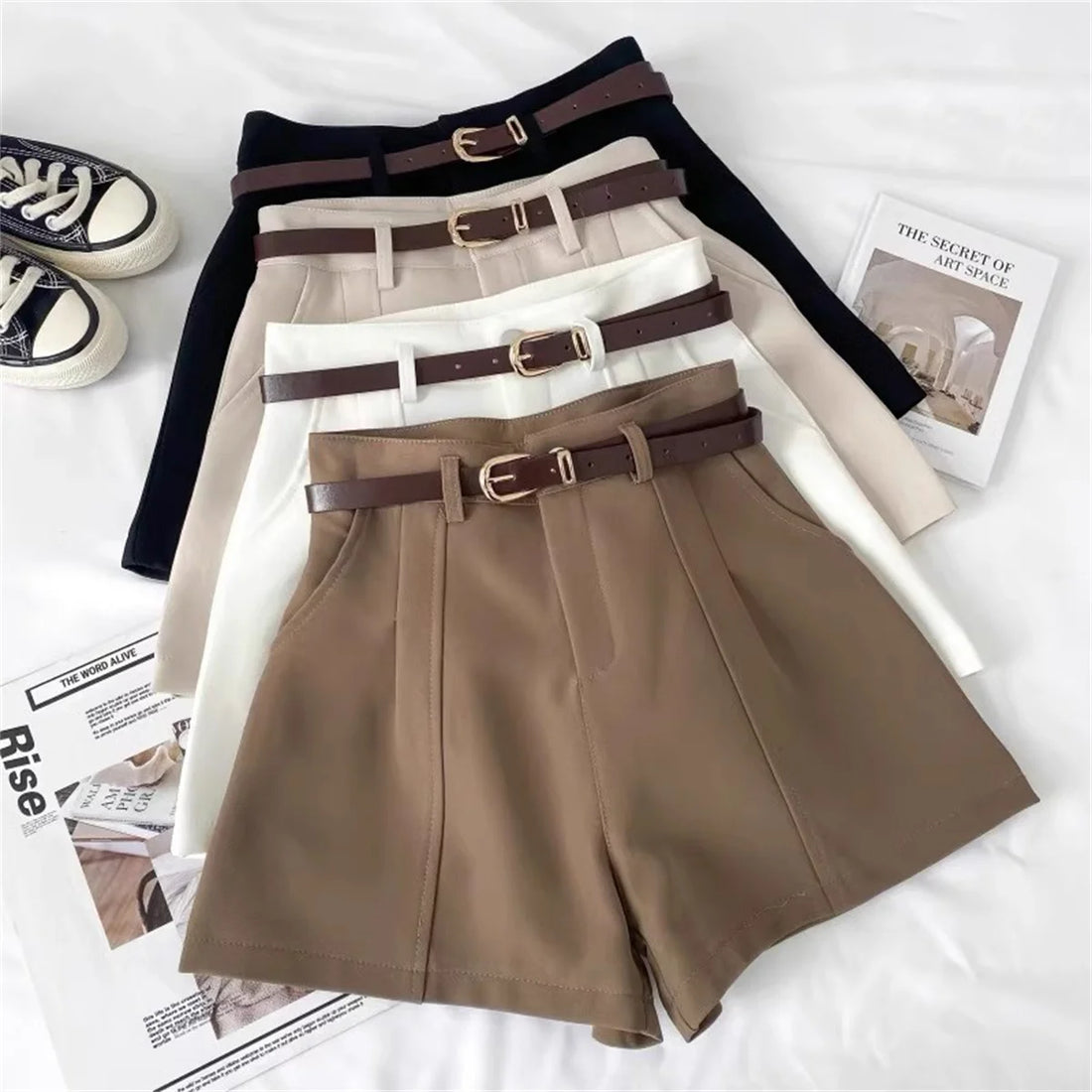 High Waist Short Pant For Women Spring Summer Solid A Line Pants Female Vintage Casual Street Shorts Korean Office Lady Trousers