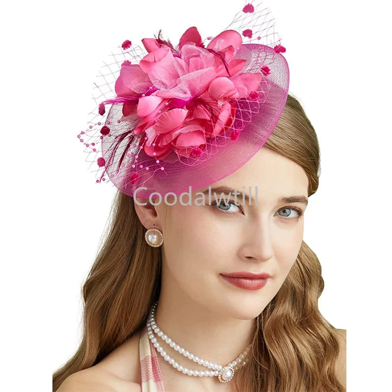 Lady Fancy Mesh Wedding Fascinators Hats for Womens Headwear Veil Flower Cocktail Tea Party Church Derby Hat Chapeu Feminino