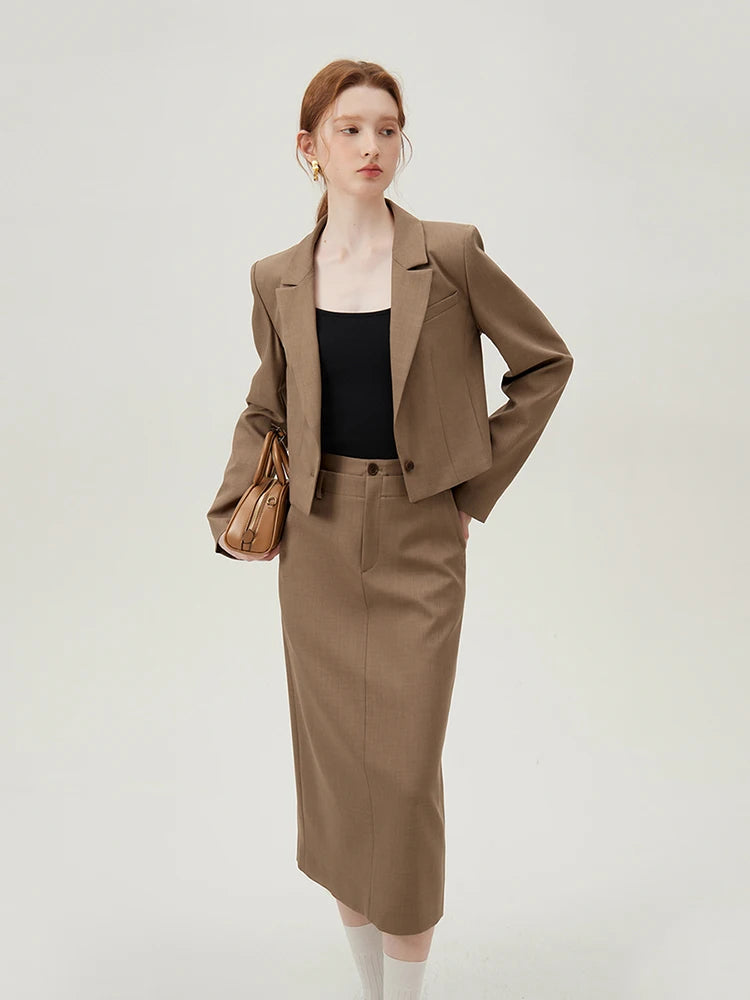 FSLE Commuter Short Blazer Suit for Women Spring Professional Interview Coat + Straight Skirt Female Sets 24FS11162+24FS11163
