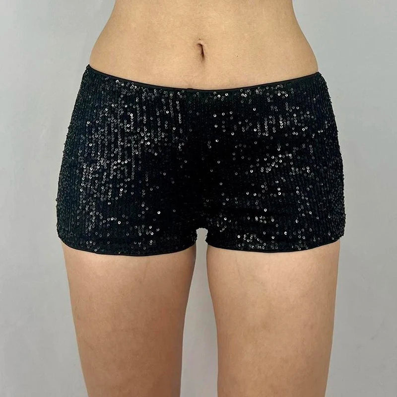 IAMHOTTY Sequin Shorts Sexy Clubwear Holiday Festival Low Waist Skinny Hot Pants Women High Street Booty Shorts Chic Bottoms